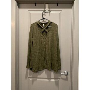 E.C. Boutique Olive Green Criss Cross Neck Top XL Bell Sleeve Boho